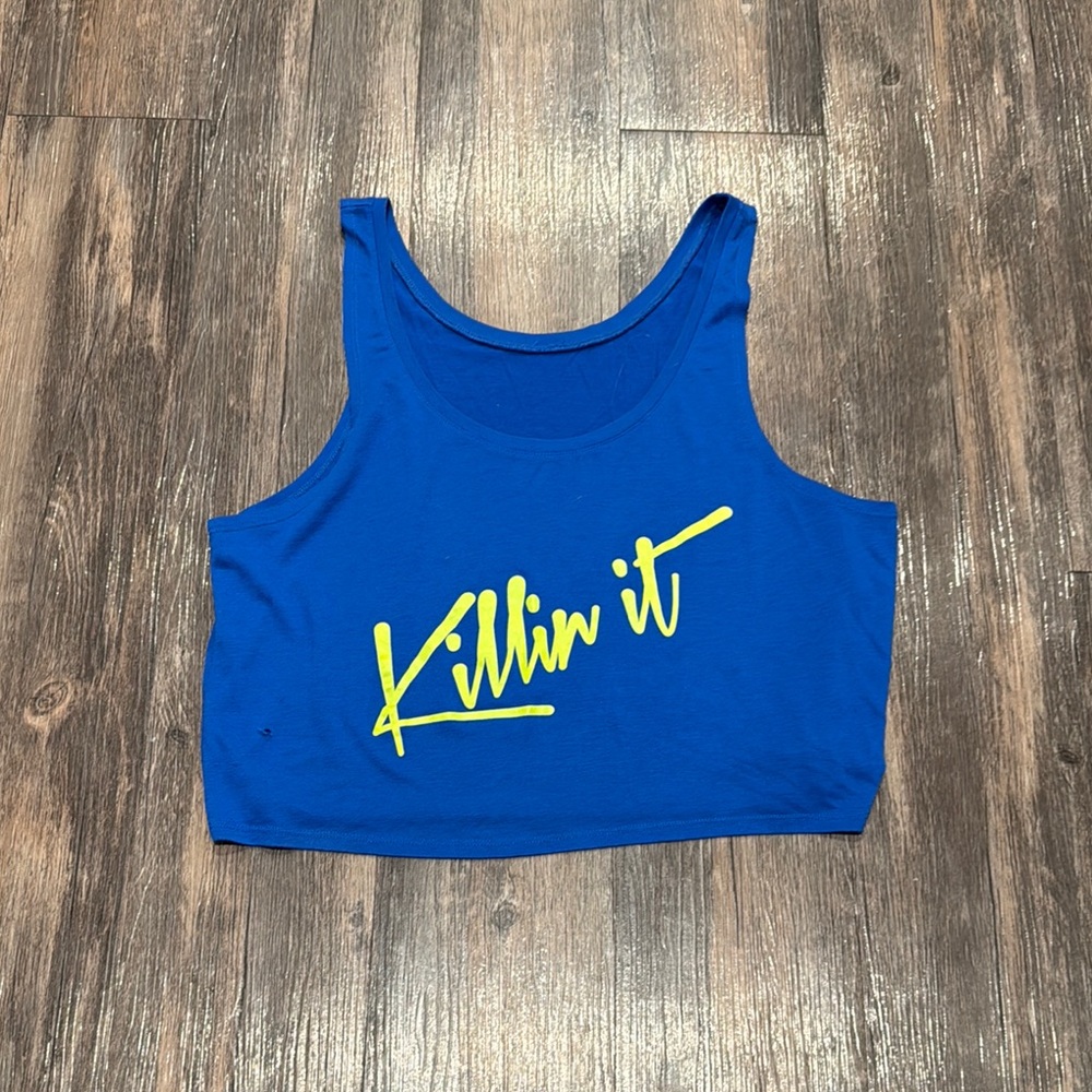 Blue Crop Top with Yellow 'Killin it' Print